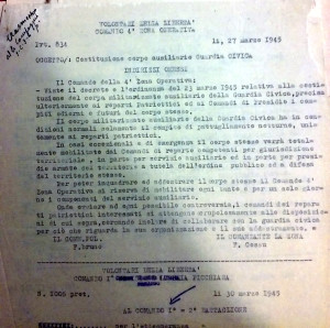 Documento dell’Archivio Storico I.S.R. La Spezia (Busta 233, foglio 1074) da cui risulta la costituzione della Guardia Civica