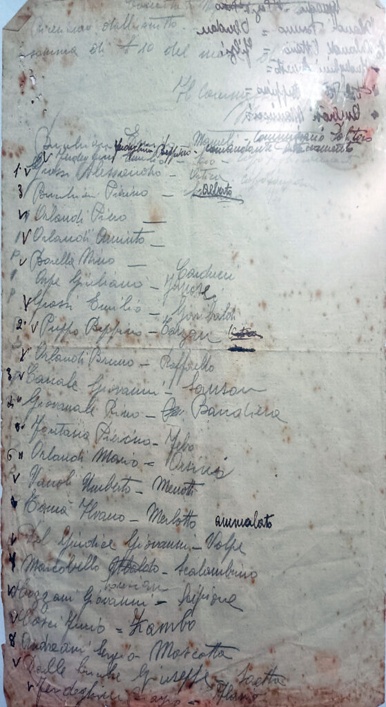 Documento depoca conservato presso la sede ANPI di Vezzano Ligure. Foto di Mauro Martone