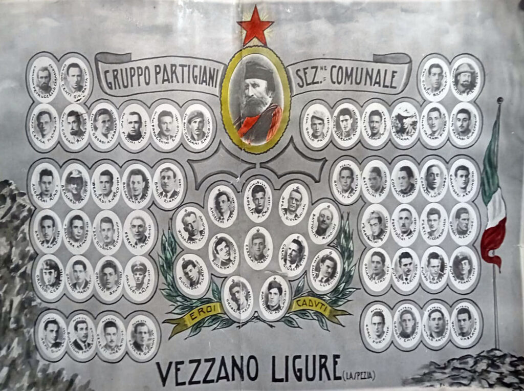 Quadro con fotografie dei partigiani e patrioti di Vezzano Ligure-Sede Anpi Vezzano Ligure. Foto di Mauro Martone